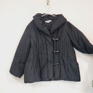 Larry Levine Flap Puffer Quilted Black Stylish Down Waterfowl Feather Jacket